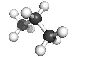 Schematische voorstelling van propaanmolecuul.